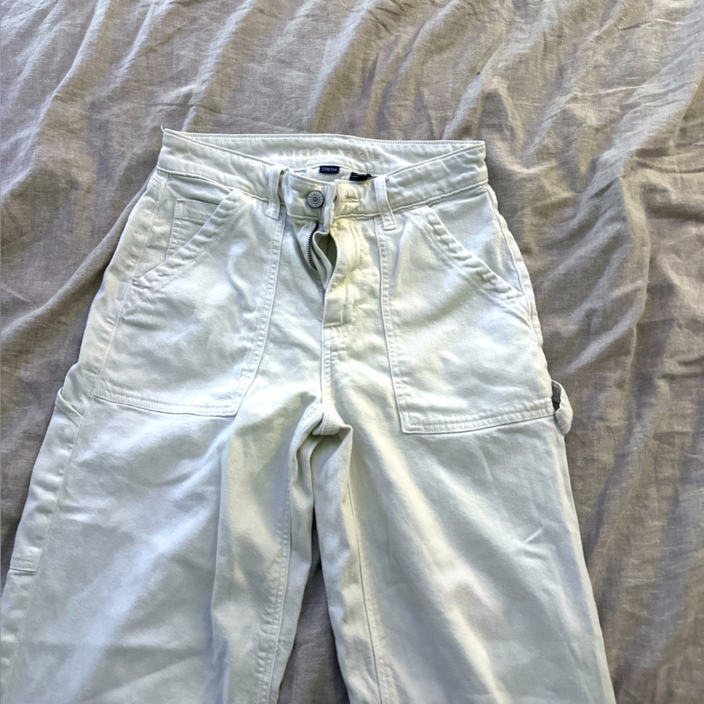 American Eagle Outfitters Women's Light Gray Cargo Jeans